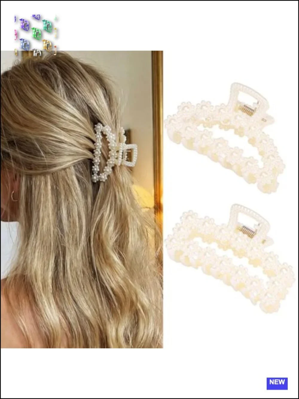 Pearl Claw Hair Clips for Women - Medium Non Slip Hair Accessories (Pack of 2)